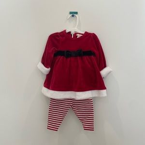 NWT Cat & Jack Baby Girl Santa Christmas Outfit Hat Top & Pants Size 0-3M